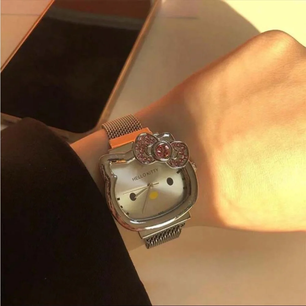 Silver Rhinestone Hello Kitty Watch